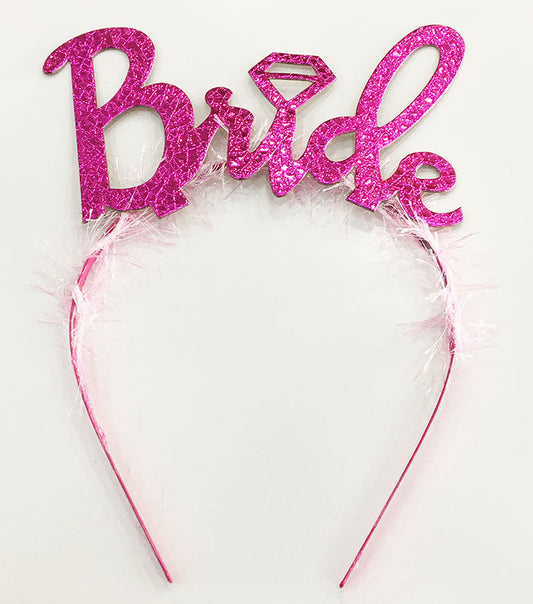 Fuşya Renk Bekarlığa Veda İtalik Yazı Alyanslı Bride Taç (5347)
