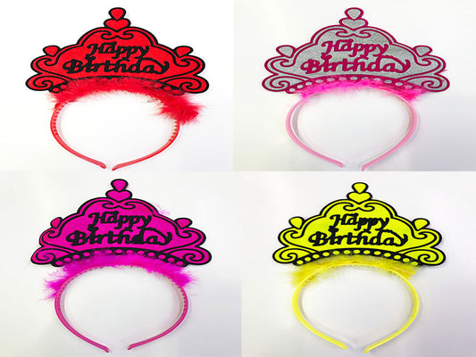 Happy Birthday Yazılı Neon Renk Taç 12 Adet (5347)
