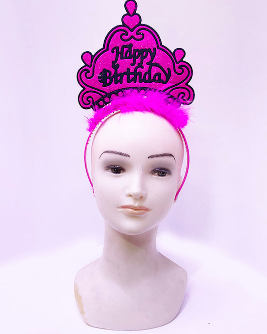 Happy Birthday Neon Fuşya Renk Doğum Günü Tacı 24x15 cm (5347)
