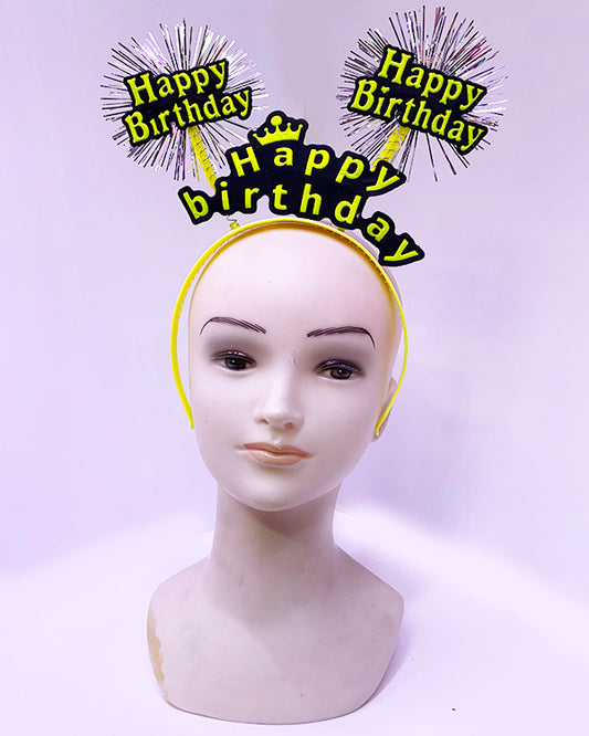 Happy Birthday Püsküllü Neon Sarı Renk Doğum Günü Tacı 22x19 cm (5347)