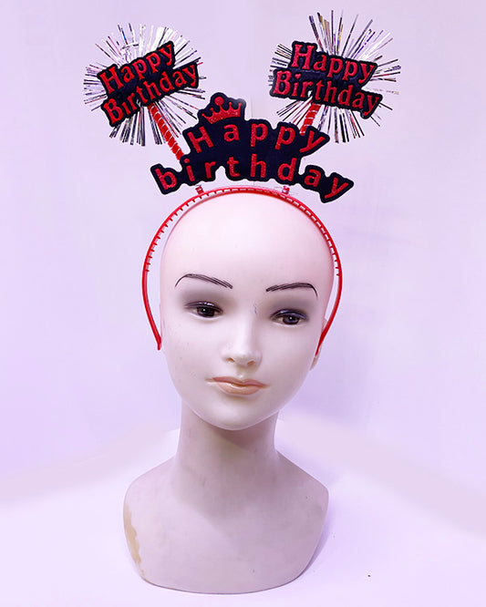 Happy Birthday Yazılı Püsküllü Neon Kırmızı Renk Doğum Günü Tacı 22x19 cm (5347)