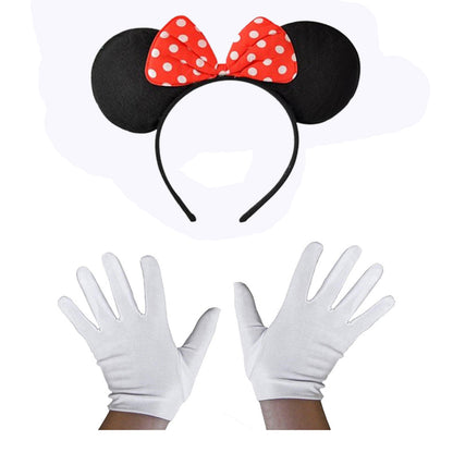 Kırmızı Fiyonklu Minnie Mouse Tacı ve Beyaz Eldiven Seti (5347)