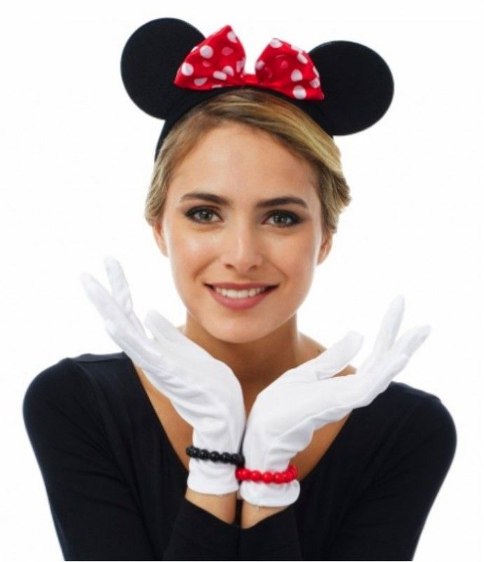 Kırmızı Fiyonklu Minnie Mouse Tacı ve Beyaz Eldiven Seti (5347)