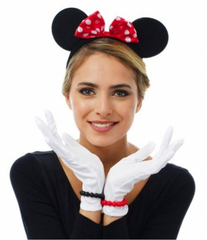 Kırmızı Fiyonklu Minnie Mouse Tacı ve Beyaz Eldiven Seti (5347)