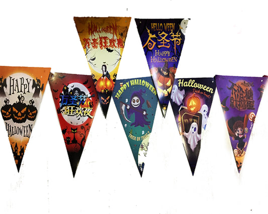Lüks Baskılı Üçgen Model Halloween Banner Süs Bayrak 8 li (5347)