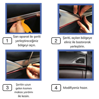 Mavi Araba Oto Trim Dekorasyon Şeridi Kauçuk Elastik Kolay Kurulum 5 metre Şerit Bant (5347)