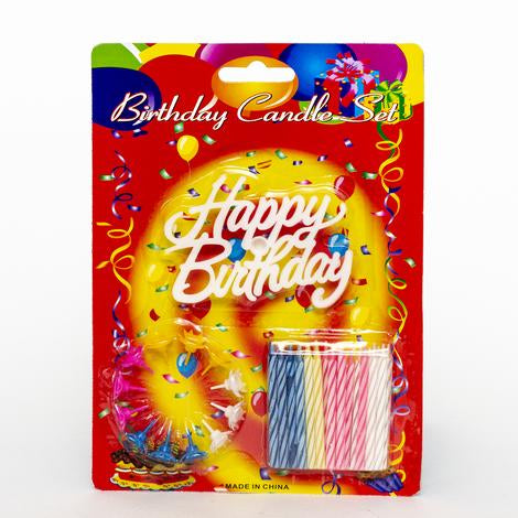 شمعة عيد ميلاد ملونة مكتوب عليها Happy Birthday باللون الأبيض، 12 قطعة (5347)