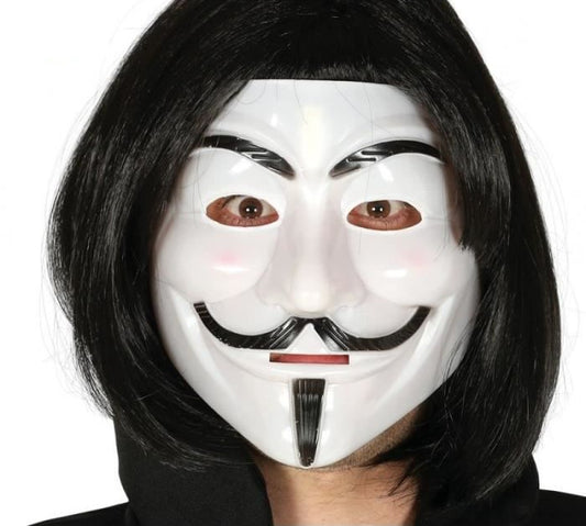 Siyah Renk Takma Kısa Saç ve V For Vendetta Maskesi Anonymous Maskesi (5347)