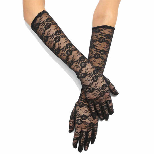 Black Medium-Sized Lace Long Gloves (5347)
