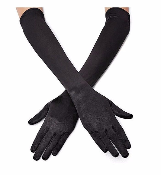 Black Elbow-Length Fabric Gloves (5347)