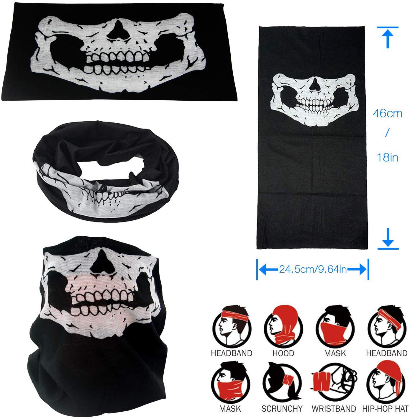 Siyah Renk Dikişsiz Çok Fonksiyonlu Çene Kafatası Yüz Maskesi Baf Buff Bandana Boyunluk Bileklik (5347)