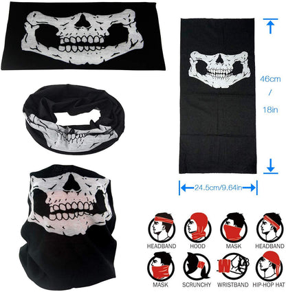 Siyah Renk Dikişsiz Çok Fonksiyonlu Çene Kafatası Yüz Maskesi Baf Buff Bandana Boyunluk Bileklik (5347)