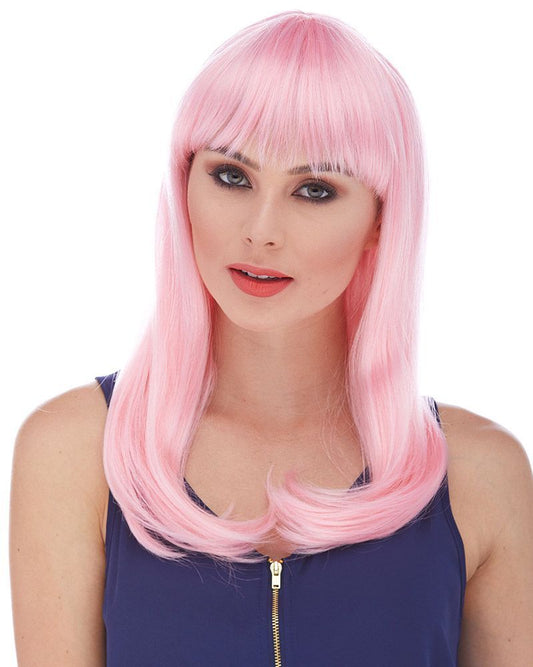 Soft Pembe Renk Uzun Düz Parti Peruğu (5347)