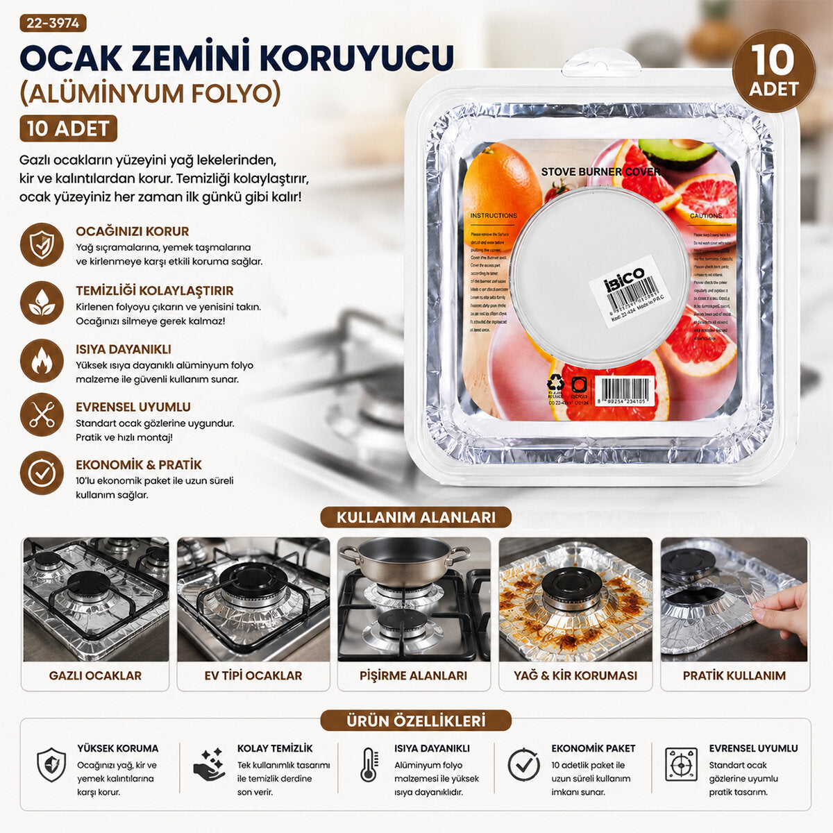 10PCS 20.5CM OCAK ZEMİNİ KORUYUCU ALÜMİNYUM FOLYO (5347)