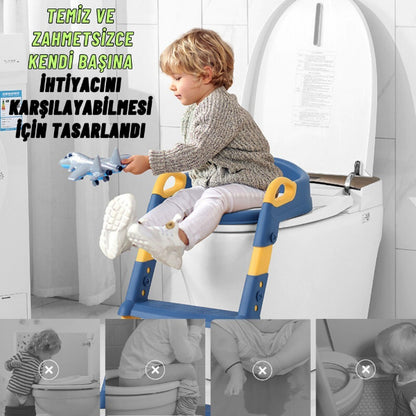 Mavi Merdivenli Çocuk Klozet Tuvalet Eğitimi Aparatı