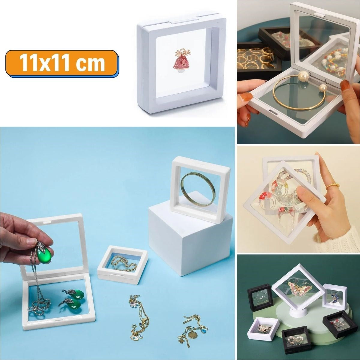 11x11cm Standlı 3D Takı Ziynet Hatıra Koleksiyon Saklama Kutusu Şeffaf Film Çerçevesi (5347)