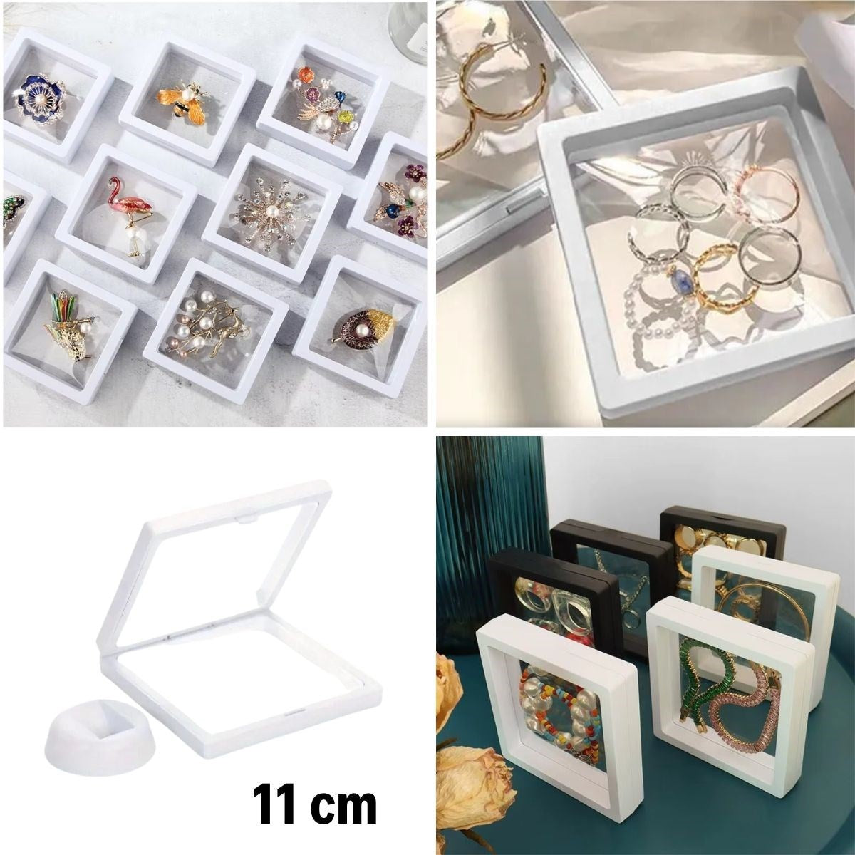 11x11cm Standlı 3D Takı Ziynet Hatıra Koleksiyon Saklama Kutusu Şeffaf Film Çerçevesi (5347)