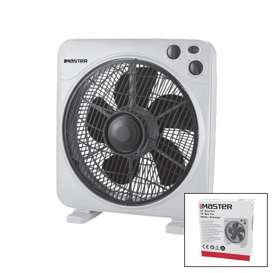 مروحة صندوقية 12 بوصة، 3 سرعات، 5 شفرات بلاستيكية، 40 واط، مؤقت 60 دقيقة، MTR-F620 (5347)