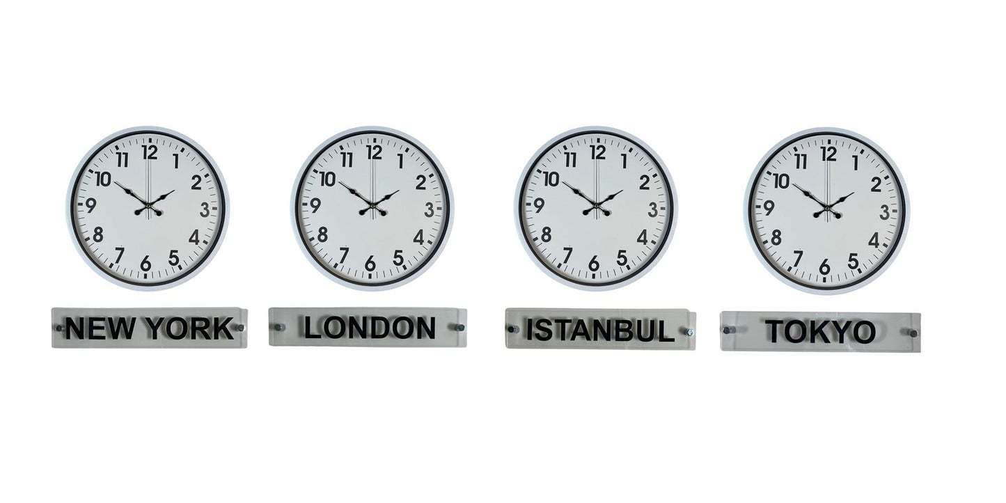 Modern Beyaz 4 lü 36 Cm Tabelalı Dünya Saatleri