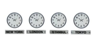 Modern Beyaz 4 lü 36 Cm Tabelalı Dünya Saatleri