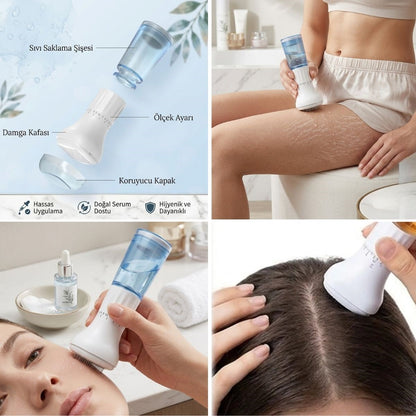 140 İğneli Serum Hazneli Dermaroller - 0-3 mm Ayarlı Dermaroller Mikro İğneli Saç, Cilt ve Vücut Bakım Aparatı (5347)
