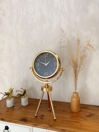 Gold Metal Mini Tripod Siyah İnci Masa Saati 45×26 cm - Şık ve Modern Dekoratif Tasarım
