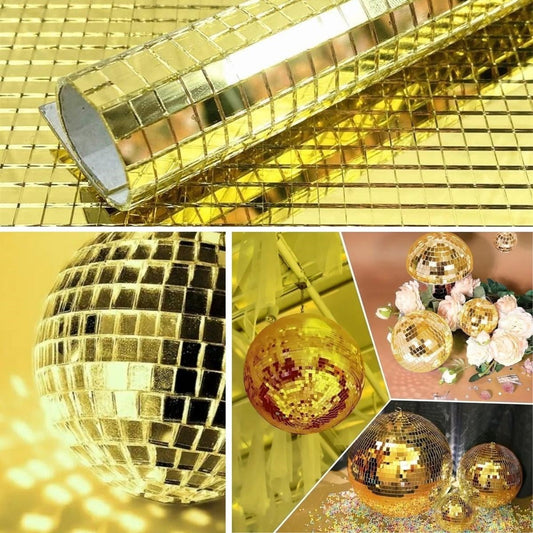Starixa® Kare Gold Cam Mozaik Fayans Çıkartmaları El İşi Kare Cam Fayans Kendinden Yapışkanlı Aynalı Dekor Panel 30x30 Cm