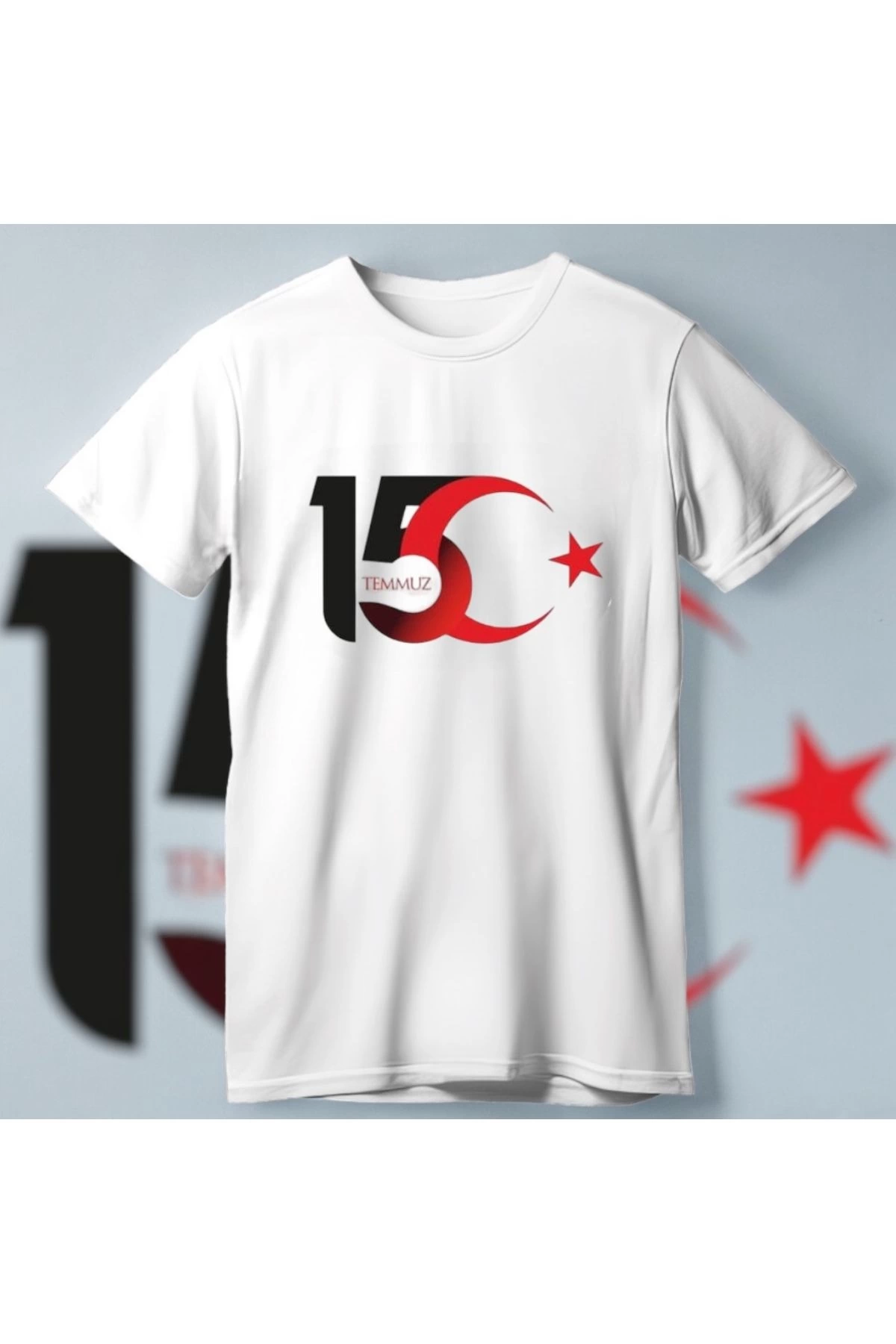 July 15 Special Design Crescent Star Printed T-shirt - White