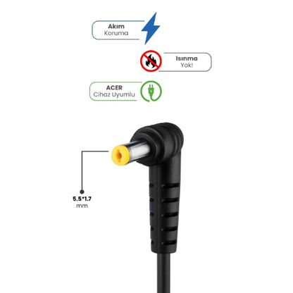 19V 4.74A 5.5 * 1.7mm 90W ACER İçin Laptop Adaptör