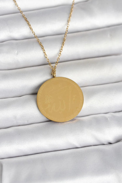 Mey İthalat® 316L Çelik Gold Renk Ayetel Kürsi ve Allah Yazılı Kolye