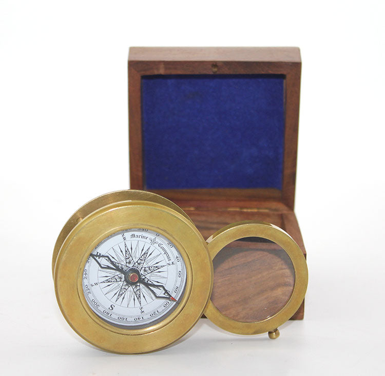 Wooden Boxed Brass Lens Compass Model 1