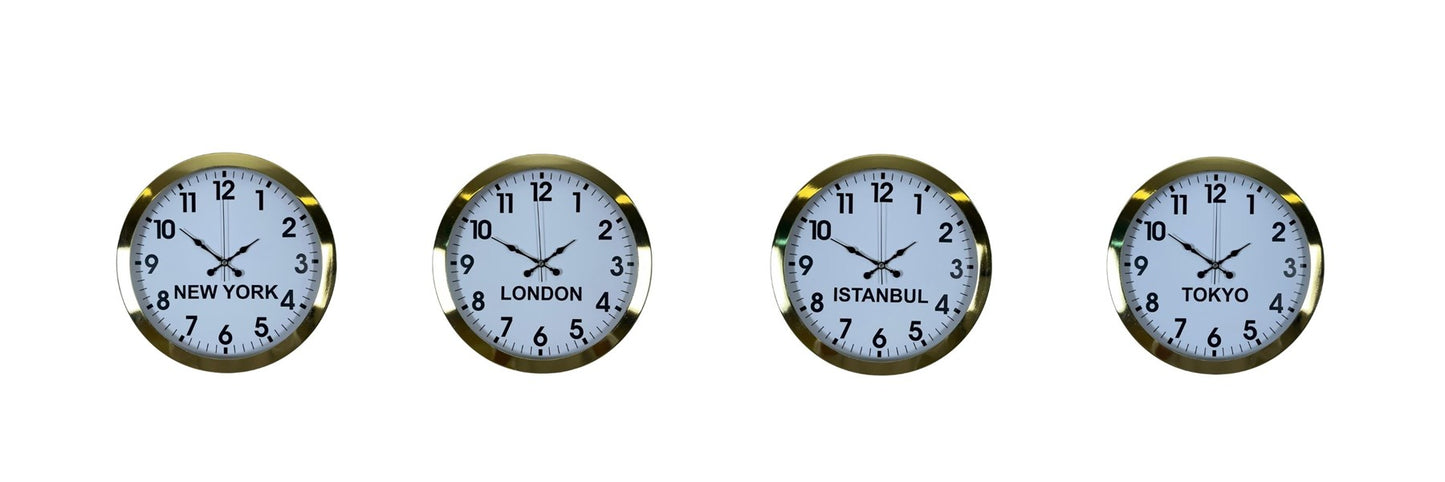 Gold Seri 4 lü Metal 36 cm Dünya Saatleri