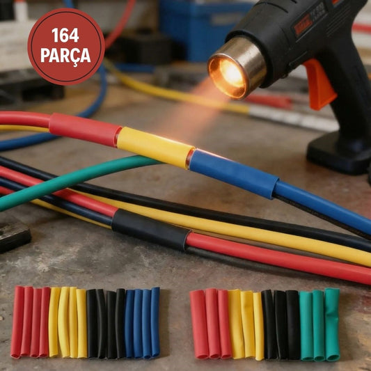 164 Parça Isı ile Daralan Makaron Seti - Elektrik Kablo İzolasyon & Koruma Kılıfı, Renkli Shrink Tube Set (5347)