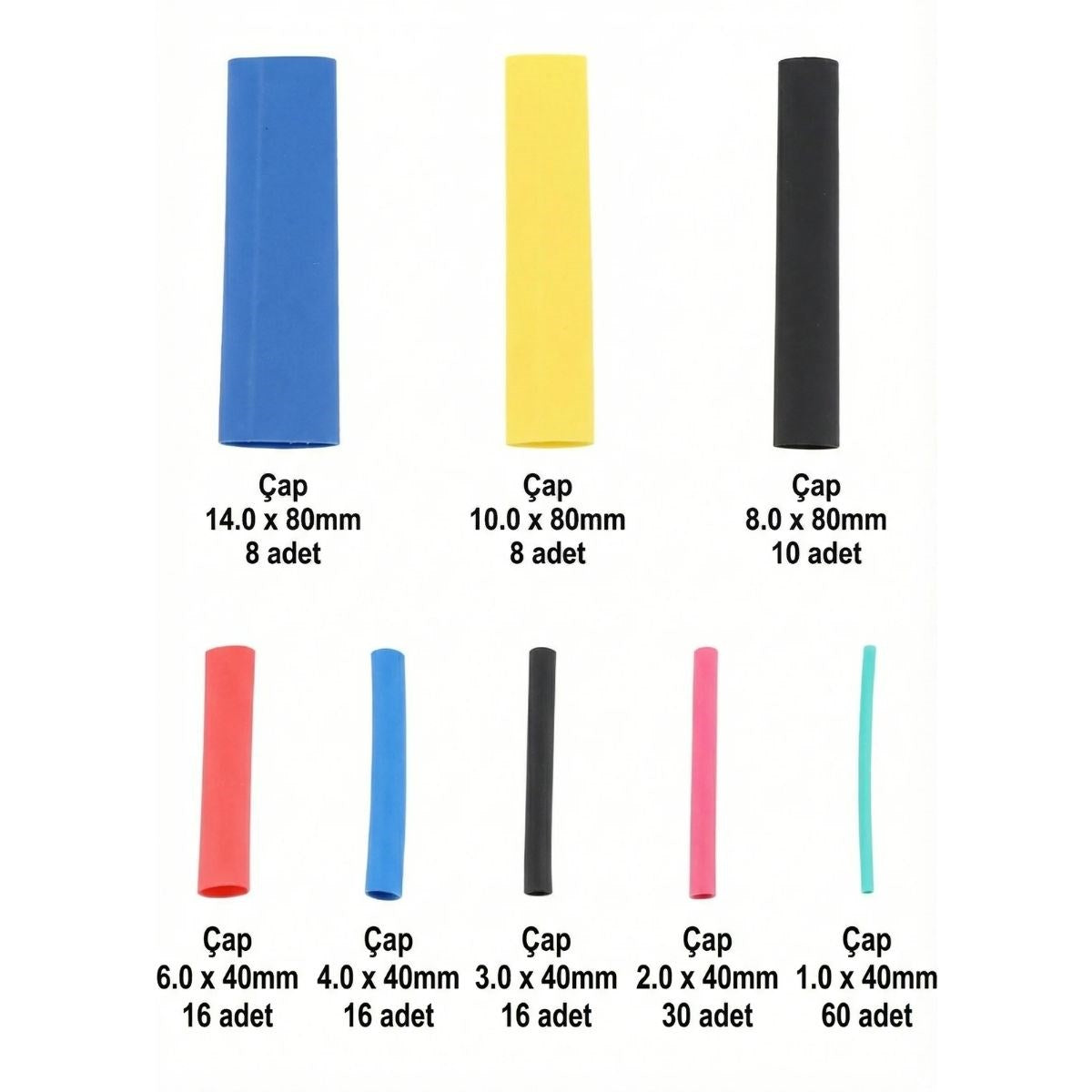 164 Parça Isı ile Daralan Makaron Seti - Elektrik Kablo İzolasyon & Koruma Kılıfı, Renkli Shrink Tube Set (5347)