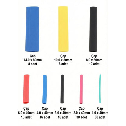 164 Parça Isı ile Daralan Makaron Seti - Elektrik Kablo İzolasyon & Koruma Kılıfı, Renkli Shrink Tube Set (5347)