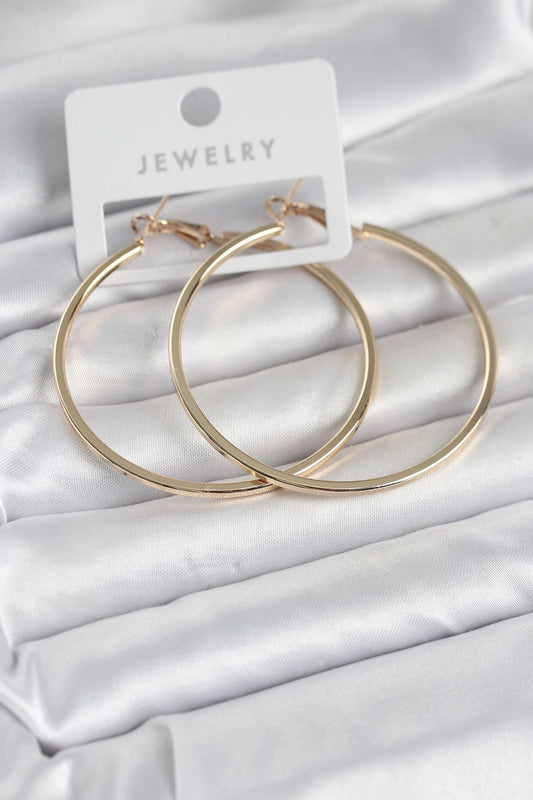Mey İthalat® Gold Renk Pirinç Köşeli Kenar Halka 54 mm Kadın Küpe