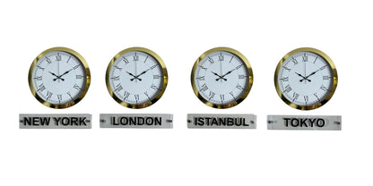 Gold Prestige 4 lü 36 Cm Metal Tabelalı Dünya Saat Seti