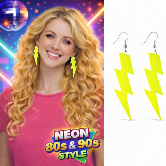 80 ler 90'lar Retro Neon Sarı Şimşek Küpe 10 cm