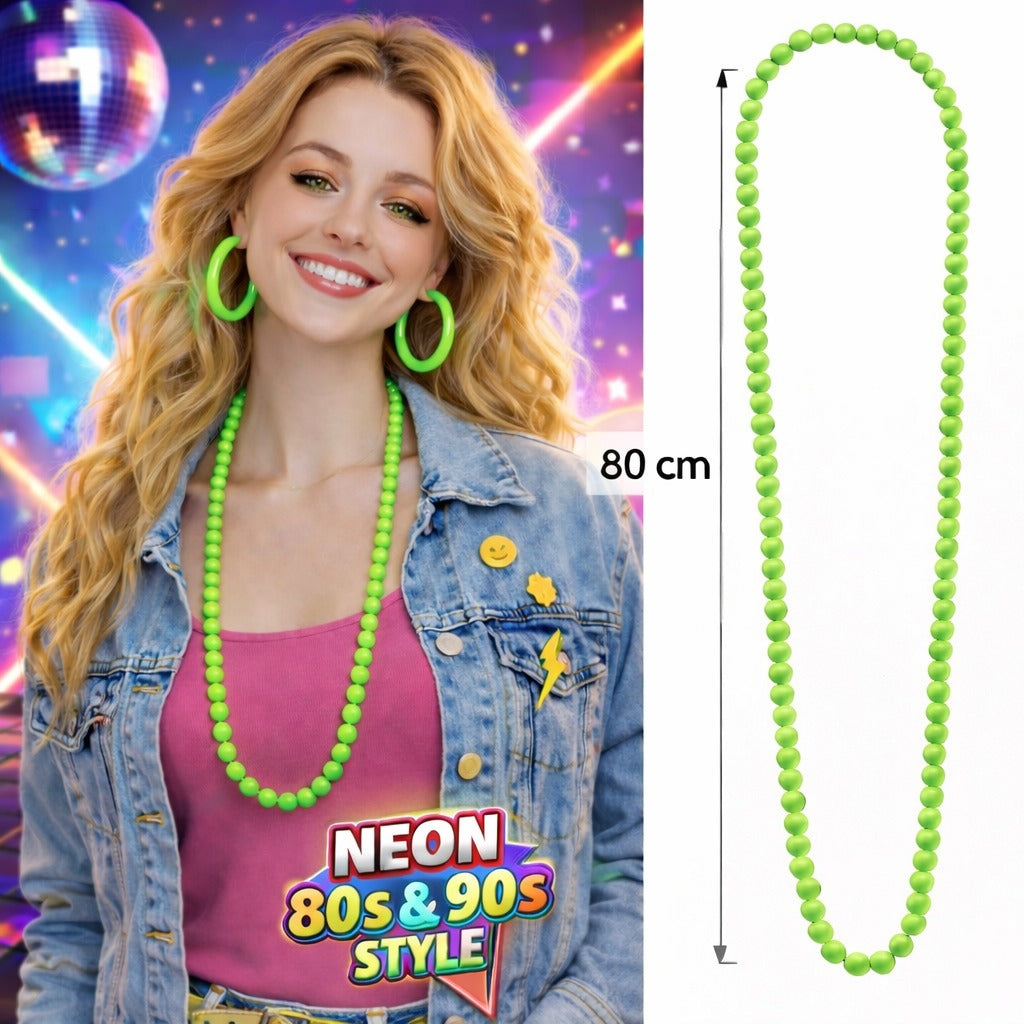 Neon Yeşil Boncuk Kolye 80 cm - Retro 80 ler 90 lar Parti Aksesuarı