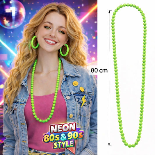 Neon Yeşil Boncuk Kolye 80 cm - Retro 80 ler 90 lar Parti Aksesuarı