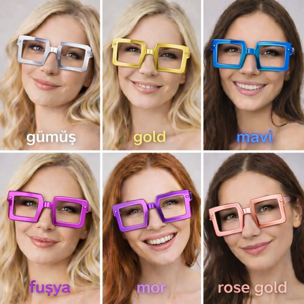 Square-Shaped Lensless Party Glasses 12 Pcs - 6 Colors