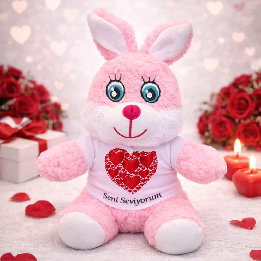 Pink Plush Rabbit with I Love You T-shirt