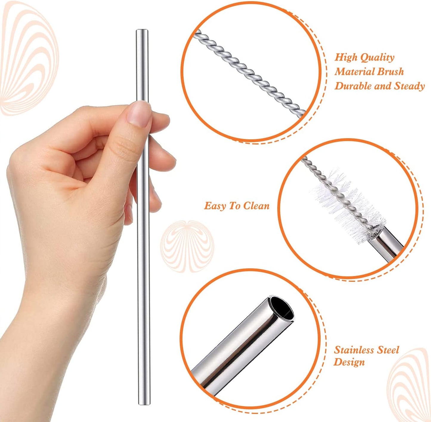 31 cm Ekstra Uzun Paslanmaz Çelik Pipet Seti - 3 Parça (Eğri + Düz + Fırça)