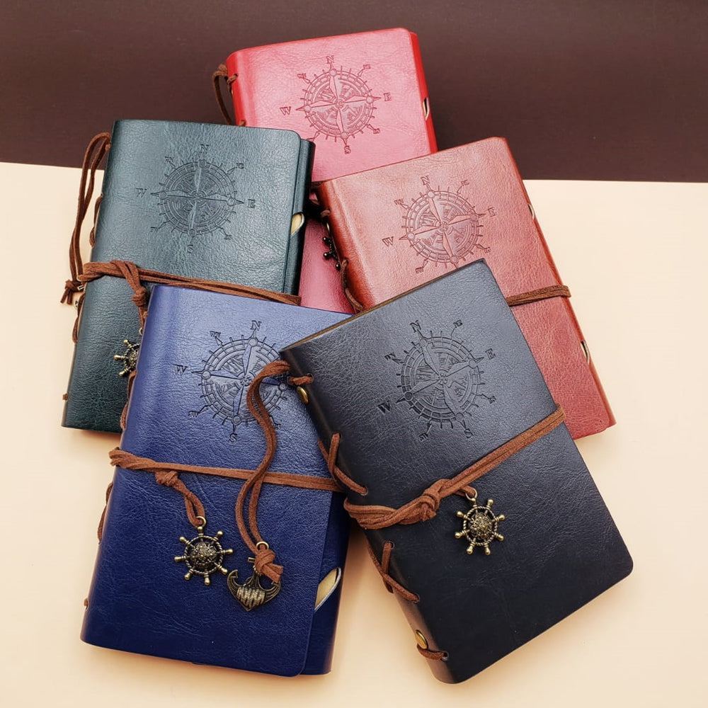 Pusula Tasarımlı Deri Defter - Değiştirilebilir Sayfalı - Vintage Ajanda