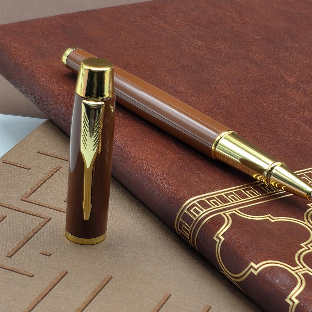 Kutulu - Lüks Deri Desenli Defter ve Metal Kalem - Hediye Seti