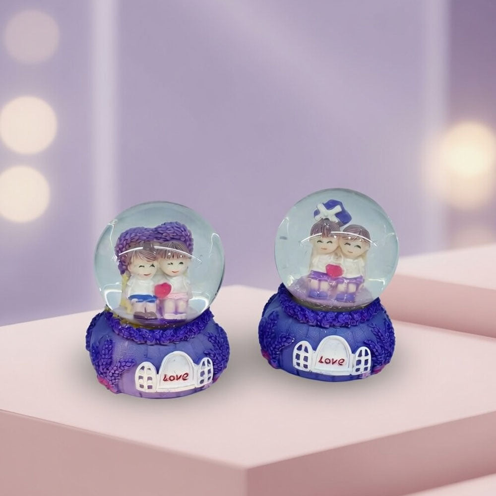 Işıklı Mini Boy Kar Küresi - Pilli - Romantik Çift Temalı - Hediyelik