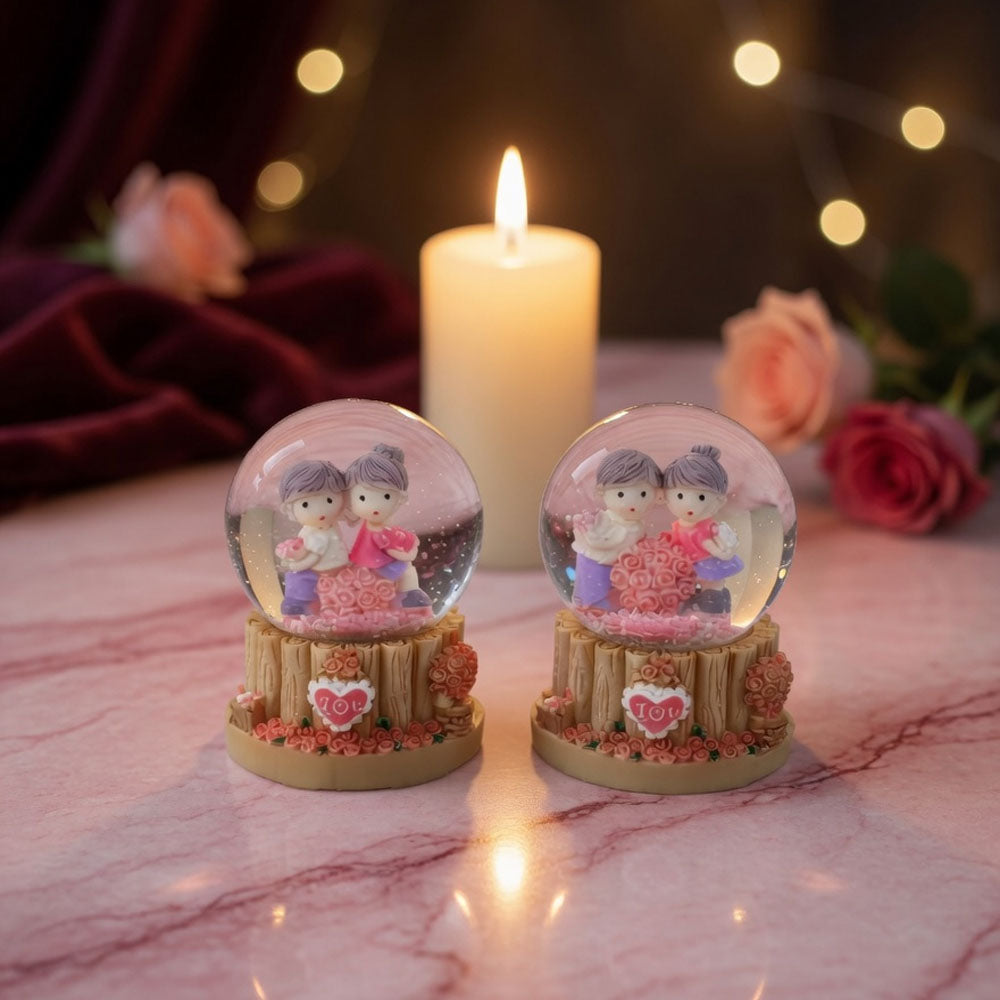 Işıklı Mini Kar Küresi - Çift Temalı - Pilli - Dekoratif - Romantik Hediyelik