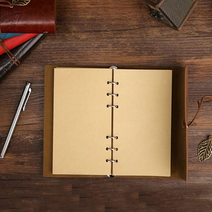 Mor Yaprak Desenli Deri Defter - Roller Metal Kalem - Özel Hediye Seti