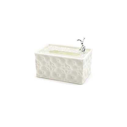 18.4X12.5X9CM BEYAZ YAYLI MASAÜSTÜ DEKORATİF DİKDÖRTGEN PEÇETELİK (5347)