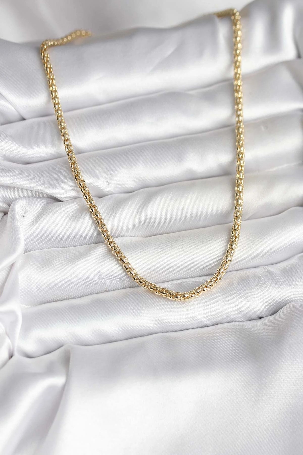Mey İthalat® 14K Gold Renk Kaplama Boru Zincir Model CM Kadın Kolye